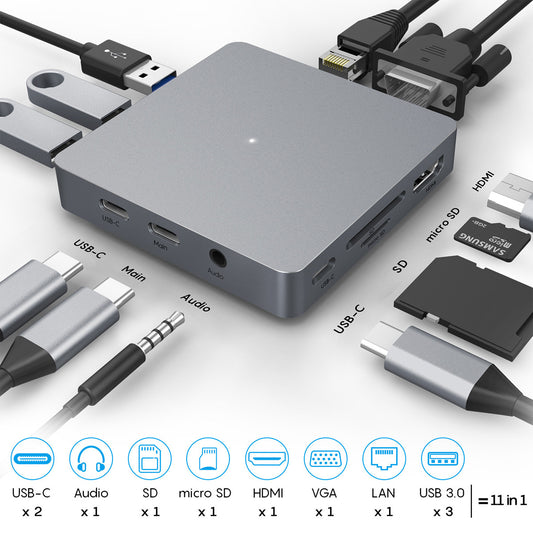 Onze en un type-c station d'accueil usb-c hub expansion HDMI VGA RJ45 usb 3.0